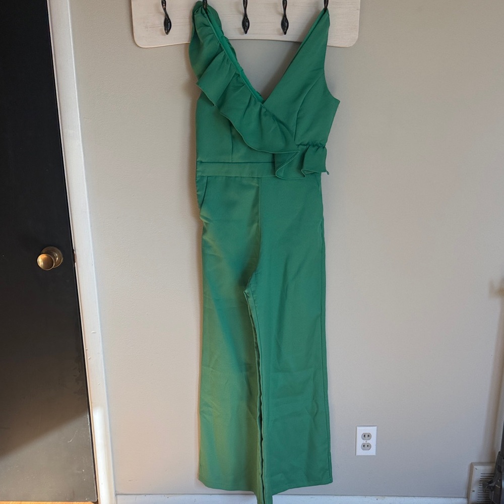 Lulu's Vibrant Green Ruffled Jumpsuit